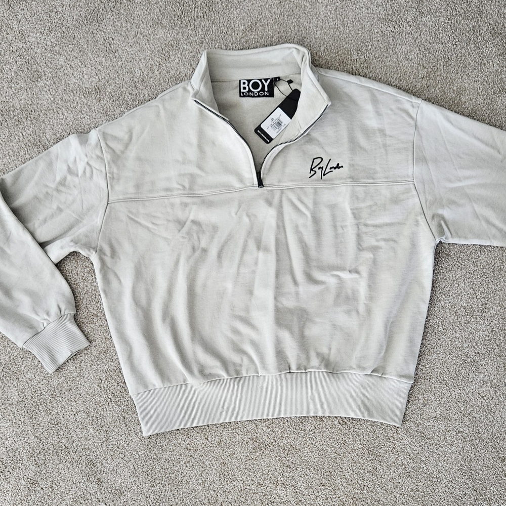 Boy London | Men's Light Gray/Beige Quarter-Zip Sweatshirt | Size S